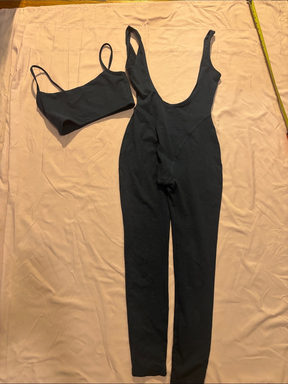 Ribbed navy blue Be Everything Scoop-Neck Jumpsuit & Bralette Set